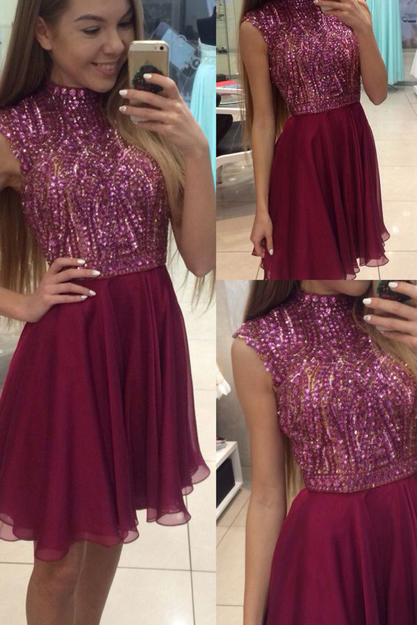 Homecoming Dresses, Homecoming Dresses 2018, Sequins Homecoming Dresses, Chiffon Homecoming Dresses, Short Homecoming Dresses, Short Prom