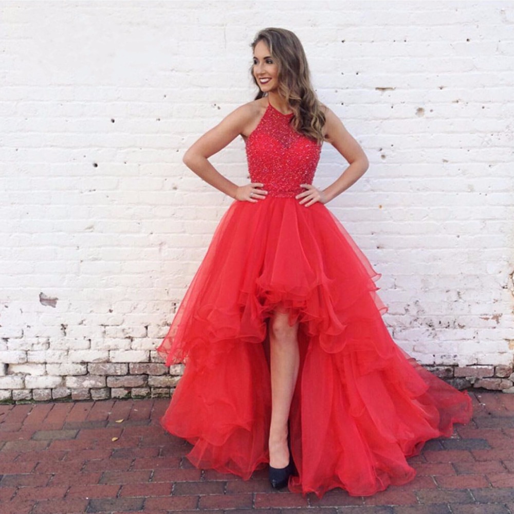 Sexy Low Cut Beading Chiffon Long Prom Dresses For Teens – Okdresses